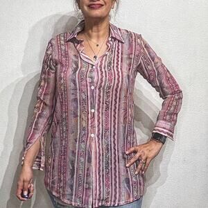 Muze New York Pink Sheer Button Down Sz L